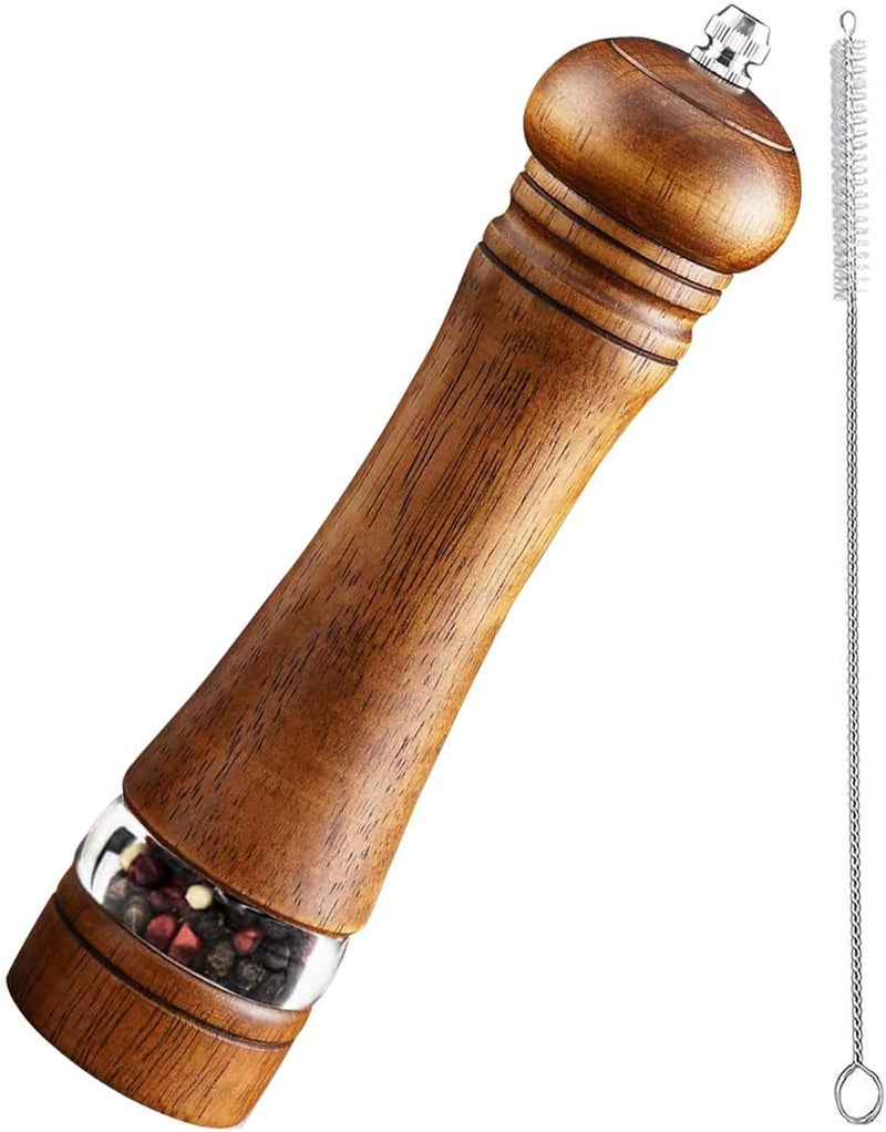 TooWoom Pepper Grinder Salt Grinder Wooden Pepper Mill Grinder w/Adjustable Coarse, 8 inch Tall Wood Refillable Manual Pepper Grinder Mill Peppermill for Black Peppercorn, Easy Clean w/Cleaning Brush - Image 1