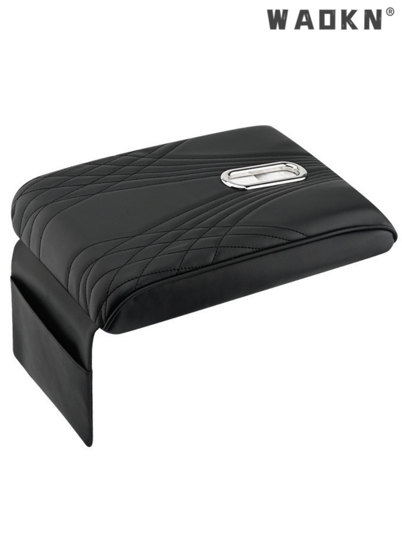 WAOKN Upgraded car armrest box cushion, integrating tissue box storage, multifunctional storage, and height increasing design, black - Image 1