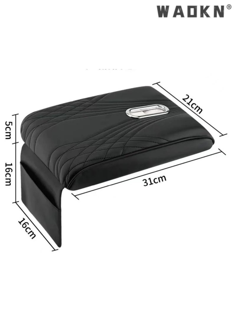 WAOKN Upgraded car armrest box cushion, integrating tissue box storage, multifunctional storage, and height increasing design, black - Image 3