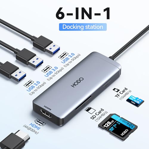 HOdo USB-C Hub Multiport Adapter for MacBook Air/Pro - 6 in 1 HDMI Dongle with 4K, USB 3.0 Ports, SD/TF Card Reader for MacBook m1/m2/m3/m4, Dell XPS, HP, Lenovo, Surface and Other Type-C Devices - Image 2