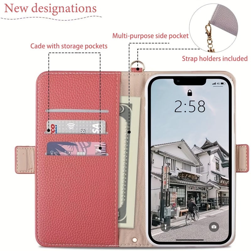 حافظة هاتف من الجلد الأخضر بتصميم محفظة مع فتحات للبطاقات لجهاز iPhone 16 - Image 3