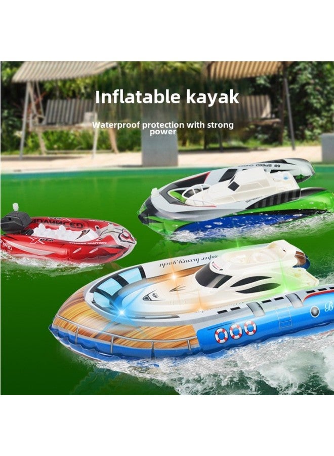 Electric Boat Toy Baby Bathtub Swimming Inflatable Speedboat Air Cushion Boat Chain Electric Remote Control Boat With Light-Color:Chain Ship Blue (small Size) - Image 2