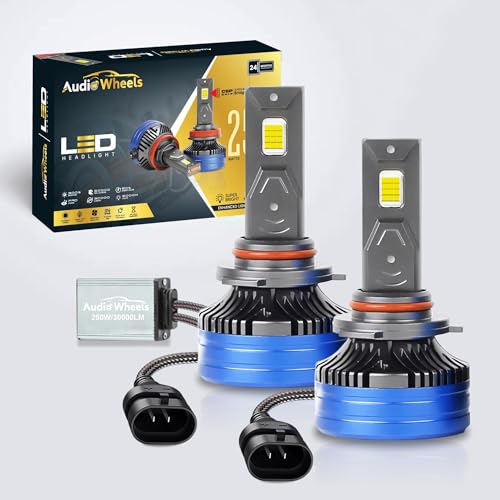 Audio Wheels 9005/HB3-250W LED Headlight Bulbs – 30,000 Lumens Ultra-Bright, 6000K Cool White – IP68 Waterproof, Plug & Play Conversion Kit – 50,000+ Hrs, 2-Year Warranty - Image 1