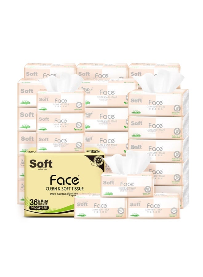 CS Jierou Facial Tissues, Pink Face Soft 3-ply 100 Sheets*36 Packs, Wet Wipes, Napkins, Tissue Paper, Whole Box - Image 1