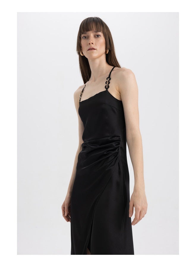 DeFacto Woman Square Neck Strappy Smart Casual Short Sleeve Woven Dress - Image 3