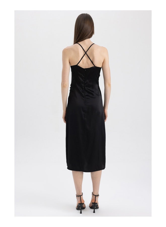 DeFacto Woman Square Neck Strappy Smart Casual Short Sleeve Woven Dress - Image 5