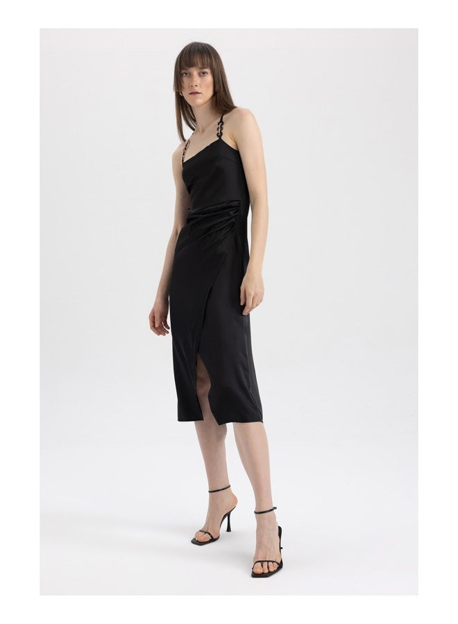 DeFacto Woman Square Neck Strappy Smart Casual Short Sleeve Woven Dress - Image 4