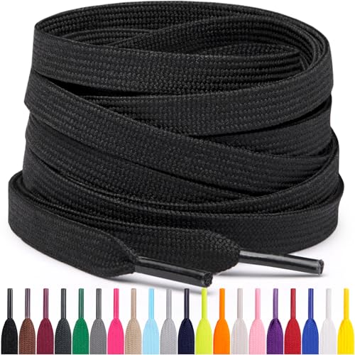 Miscly Flat Shoe Laces for Sneakers, Multiple Lengths and Colors Available - Black, 36″ (91 CM) - Image 1
