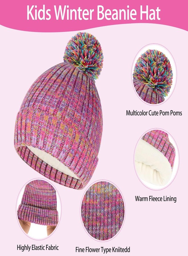 Runloon Kids Winter Beanie Hat Glove Scarf Set Toddlers Girls Winter Knit Hat with Pom Long Scarf Gloves for Kids Ages 5-12 - Image 4