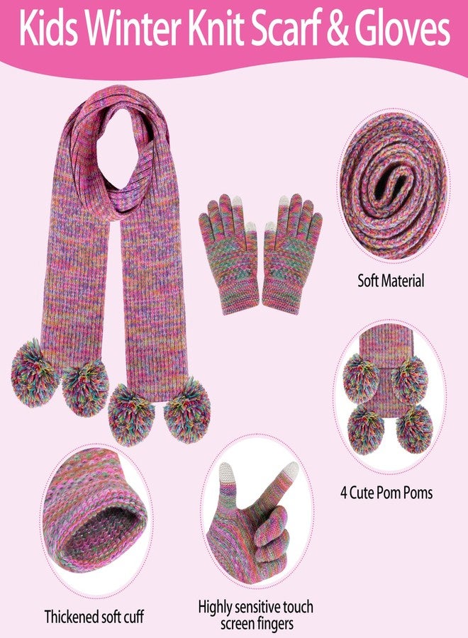Runloon Kids Winter Beanie Hat Glove Scarf Set Toddlers Girls Winter Knit Hat with Pom Long Scarf Gloves for Kids Ages 5-12 - Image 5