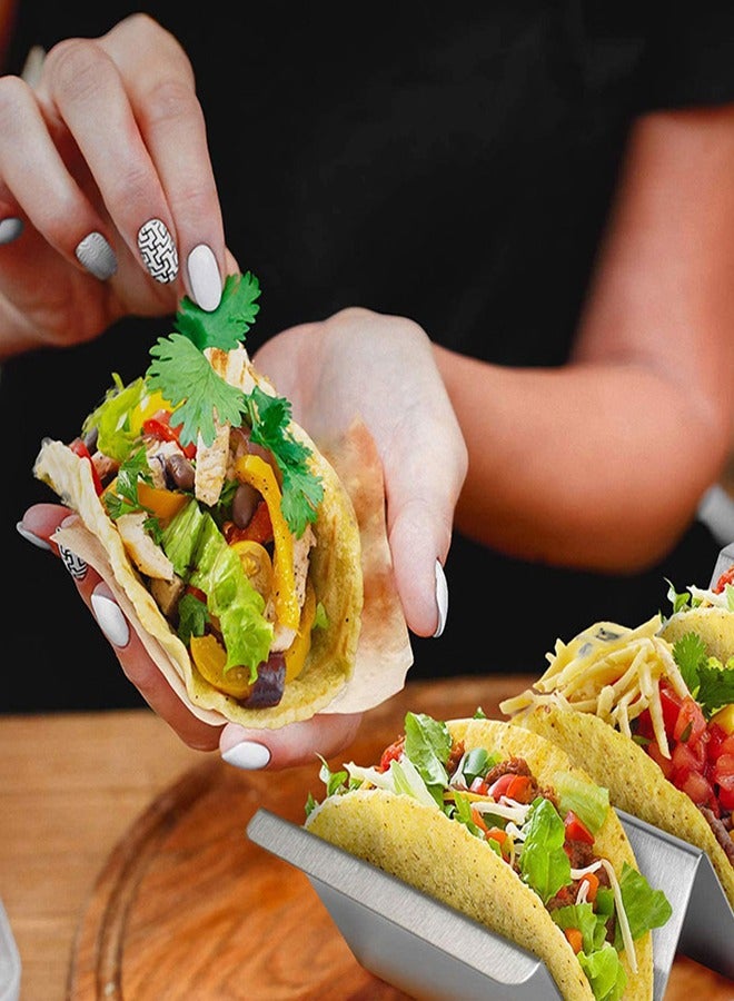 GUSGU Taco Holders Set of 2, Taco Stand Trays, Stainless Steel Taco Holder, with Easy-Access Handle, Each Can Hold 2 To 3 Tortillas, Oven, Grill & Dishwasher Safe 22x10x5cm - Image 5