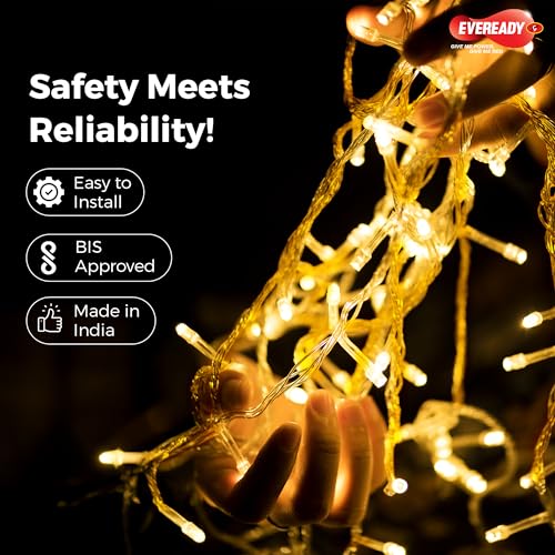 Eveready UTSAV, 15 Meter LED Pixel Chain Lights, 72 LEDs, BIS Approved, Decoration Lighting for Diwali, Christmas, Weddings, Homes & More, Warm White, Pack of 1 - Image 4