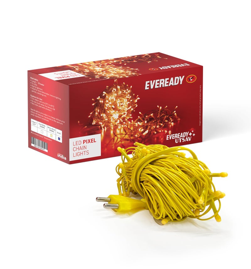 Eveready UTSAV, 15 Meter LED Pixel Chain Lights, 72 LEDs, BIS Approved, Decoration Lighting for Diwali, Christmas, Weddings, Homes & More, Warm White, Pack of 1 - Image 1