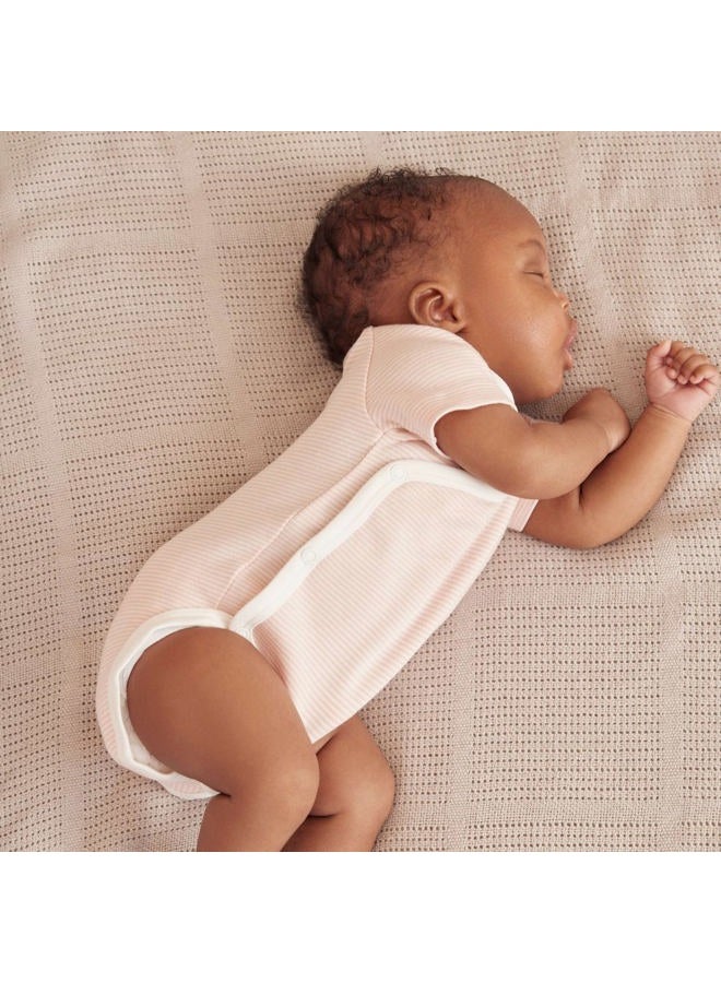 MORI Short Sleeve Kimono Bodysuit, Blush Stripe, 6-9 Months - Image 2