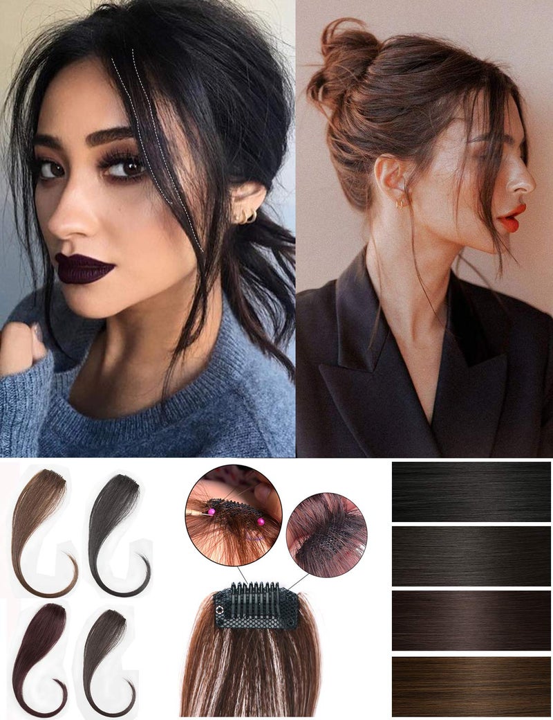 Human Hair Front Hairline Extension Easy Wear Clip in Bangs for Women 2 pcs 12 Dark Brown