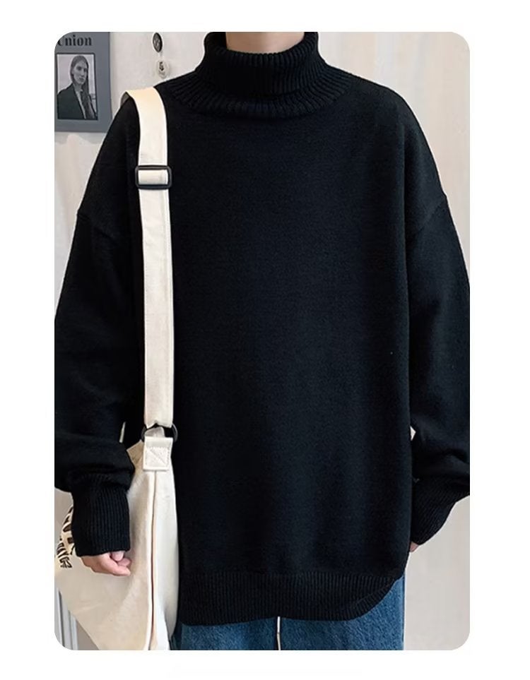 Autumn and Winter new turtleneck sweater style knitted solid color bottoming shirt Korean style loose fat guy plus size 8XL large piece Gray - Image 2