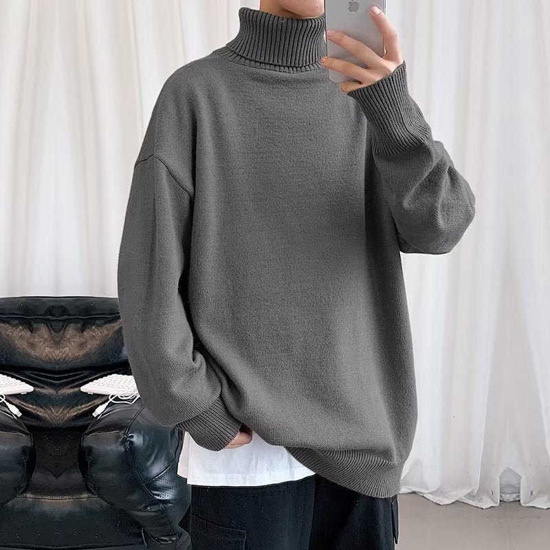 Autumn and Winter new turtleneck sweater style knitted solid color bottoming shirt Korean style loose fat guy plus size 8XL large piece Gray - Image 5