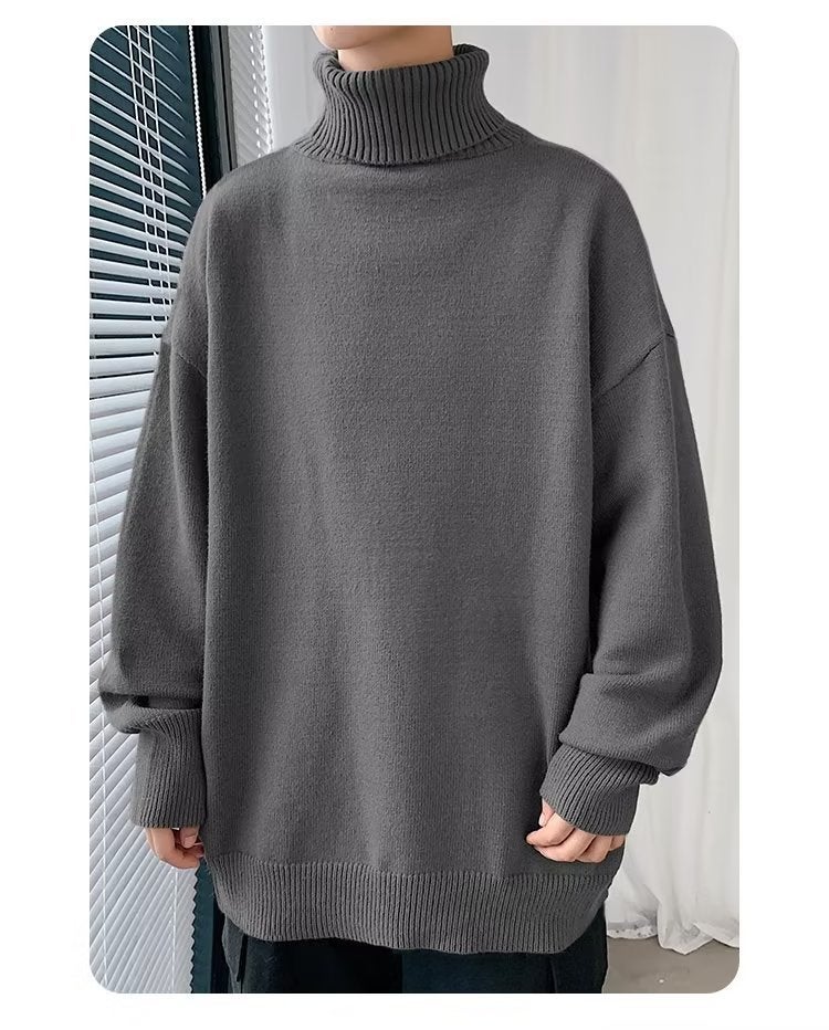 Autumn and Winter new turtleneck sweater style knitted solid color bottoming shirt Korean style loose fat guy plus size 8XL large piece Gray - Image 1