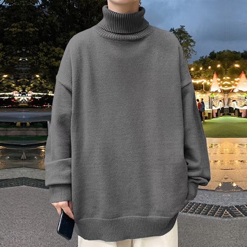 Autumn and Winter new turtleneck sweater style knitted solid color bottoming shirt Korean style loose fat guy plus size 8XL large piece Gray - Image 3