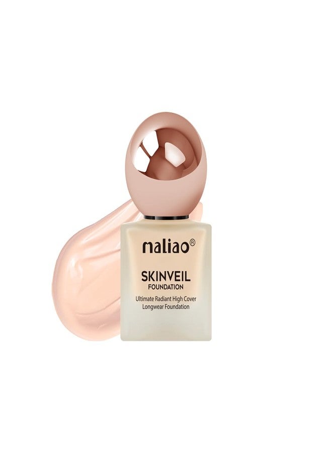 Maliao SkinVeil Foundation | Ultimate Radiant High-Coverage | Longwear & Lightweight | Flawless Matte Finish | Hydrating & Waterproof | White Ivory, 30ml - Image 1