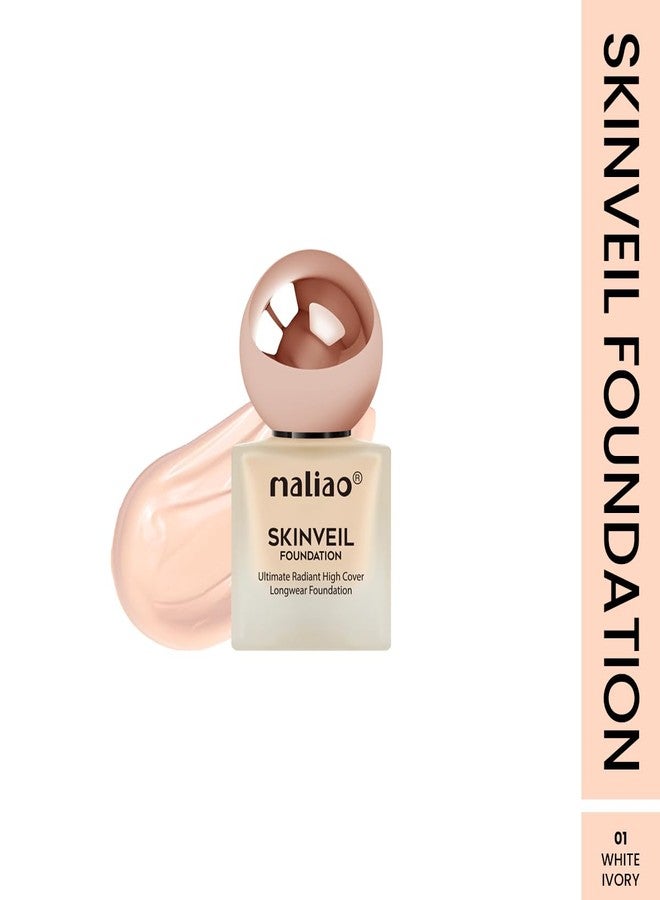 Maliao SkinVeil Foundation | Ultimate Radiant High-Coverage | Longwear & Lightweight | Flawless Matte Finish | Hydrating & Waterproof | White Ivory, 30ml - Image 3