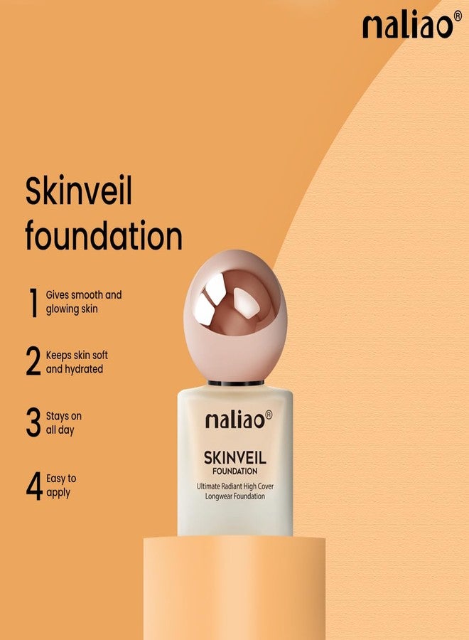 Maliao SkinVeil Foundation | Ultimate Radiant High-Coverage | Longwear & Lightweight | Flawless Matte Finish | Hydrating & Waterproof | White Ivory, 30ml - Image 4