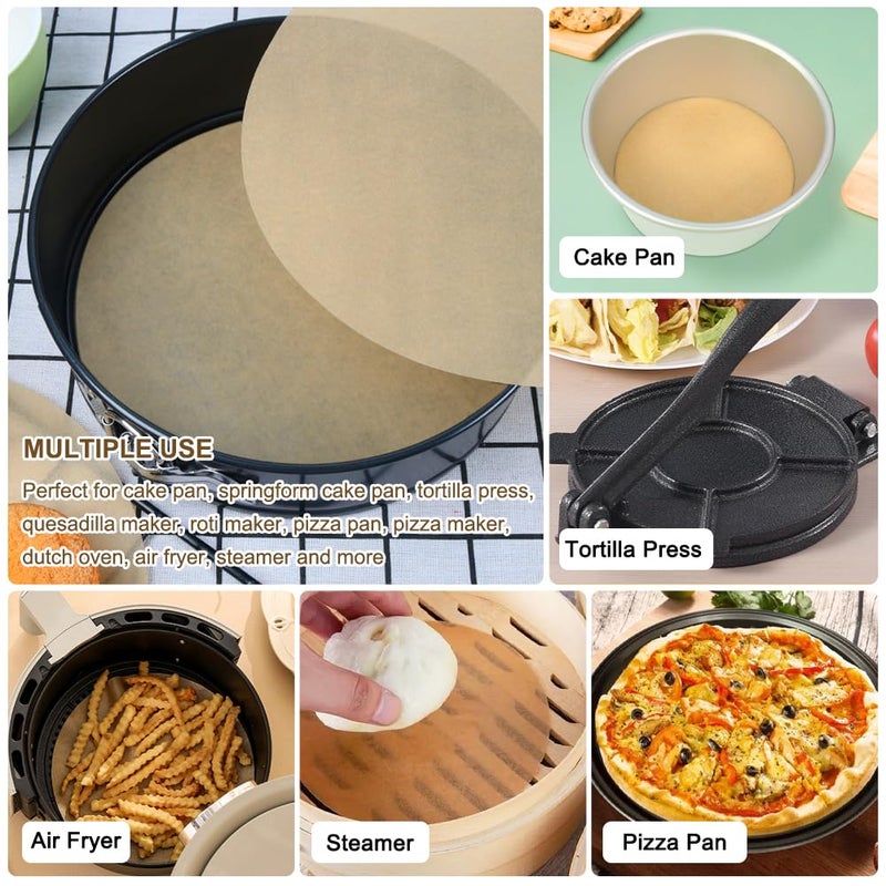 BYKITCHEN 10 Inch Parchment Paper Rounds for Baking, Non Stick Pre-cut Parchment Sheets for Tortilla Press, Quesadilla Maker, Pizza Pan, Cake Pan, Springform Pan and More(Set of 100) - Image 5
