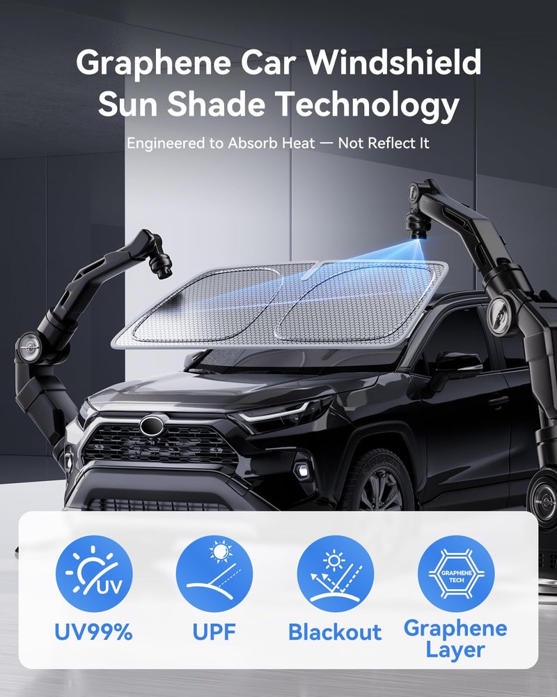 helloleiboo Graphene Car Windshield Sun Shade Car Sun Shade for Windshield with Heat Absorption Coating Foldable Design with UV Protection to Keep Your Car Interior Cooler Silver (Large-61 Ã— 32 in) - Image 2
