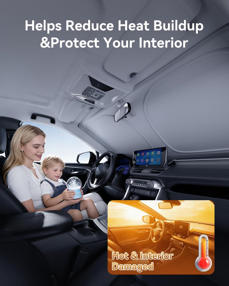 helloleiboo Graphene Car Windshield Sun Shade Car Sun Shade for Windshield with Heat Absorption Coating Foldable Design with UV Protection to Keep Your Car Interior Cooler Silver (Large-61 Ã— 32 in) - Image 5