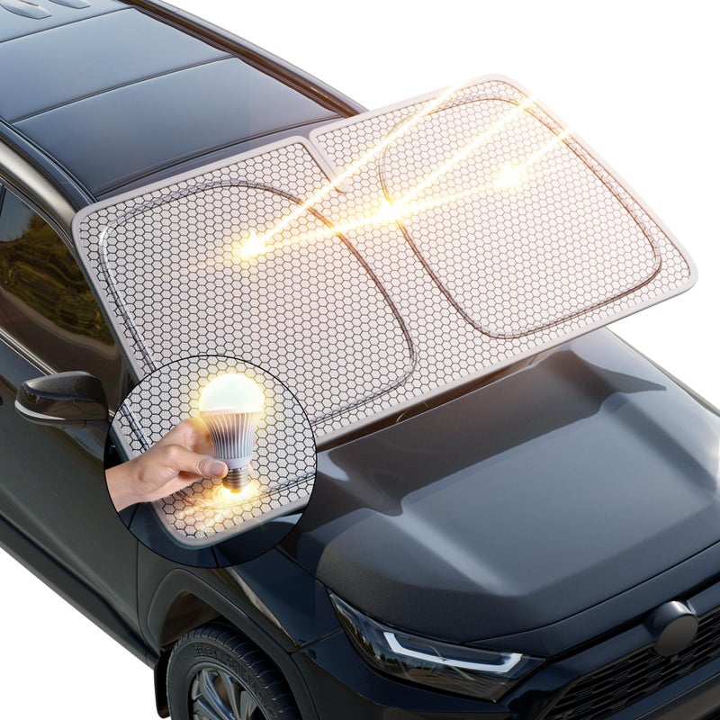 helloleiboo Graphene Car Windshield Sun Shade Car Sun Shade for Windshield with Heat Absorption Coating Foldable Design with UV Protection to Keep Your Car Interior Cooler Silver (Large-61 Ã— 32 in) - Image 1