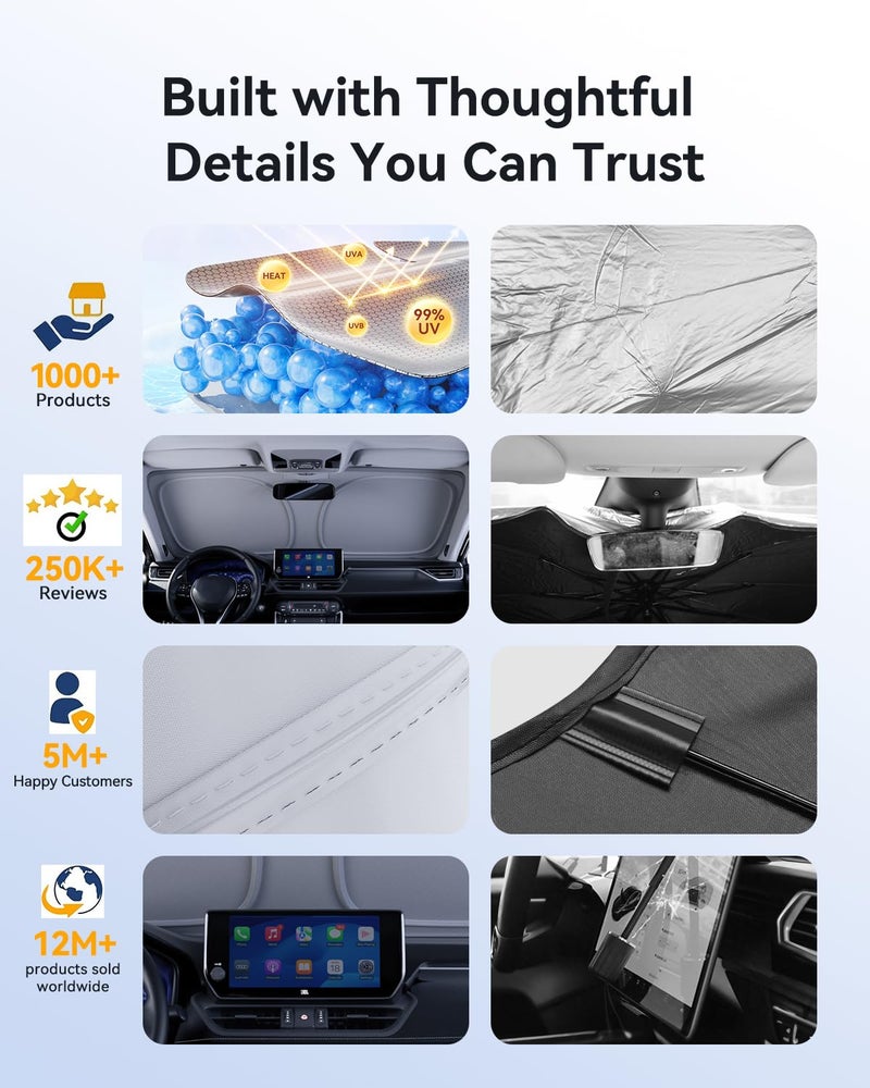 helloleiboo Graphene Car Windshield Sun Shade Car Sun Shade for Windshield with Heat Absorption Coating Foldable Design with UV Protection to Keep Your Car Interior Cooler Silver (Large-61 Ã— 32 in) - Image 4