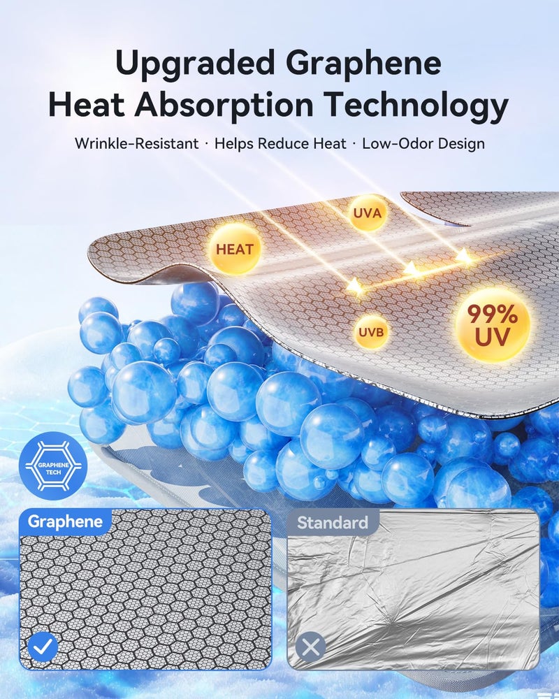 helloleiboo Graphene Car Windshield Sun Shade Car Sun Shade for Windshield with Heat Absorption Coating Foldable Design with UV Protection to Keep Your Car Interior Cooler Silver (Large-61 Ã— 32 in) - Image 3