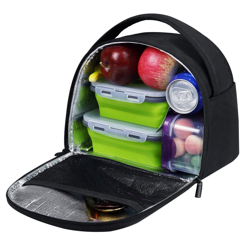 Gloppie Insulated Lunch Bags Lunch Box Cooler Bags Black Lunch Tote Bag for Bento Box for Kids Adult