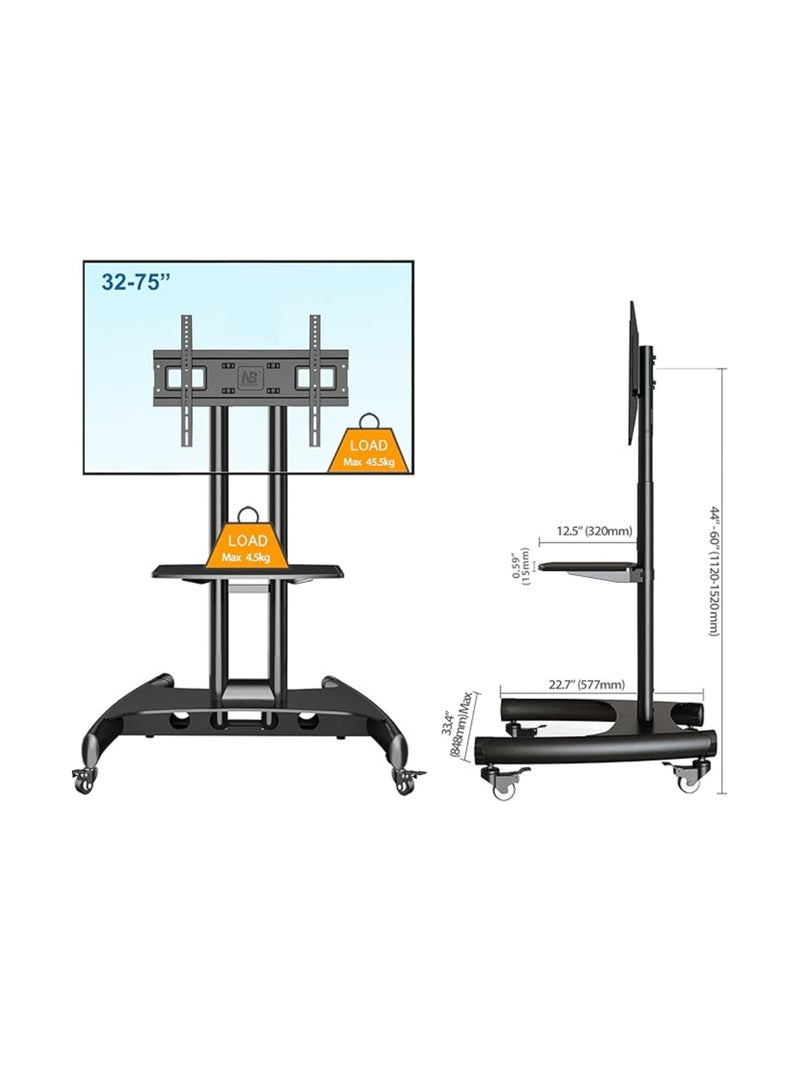 ان بي ايرجونوميك حامل تلفزيون متنقل بعجلات مناسب لشاشات LED وLCD وOLED وPlasma من 32" إلى 75" حتى وزن 45.5 كجم، متوافق مع VESA 600x400 مم، قابل لتعديل الارتفاع والميل، مزود برف للأجهزة ونظام إدارة الكابلات، أسود - AVA1500-60-1 - Image 3