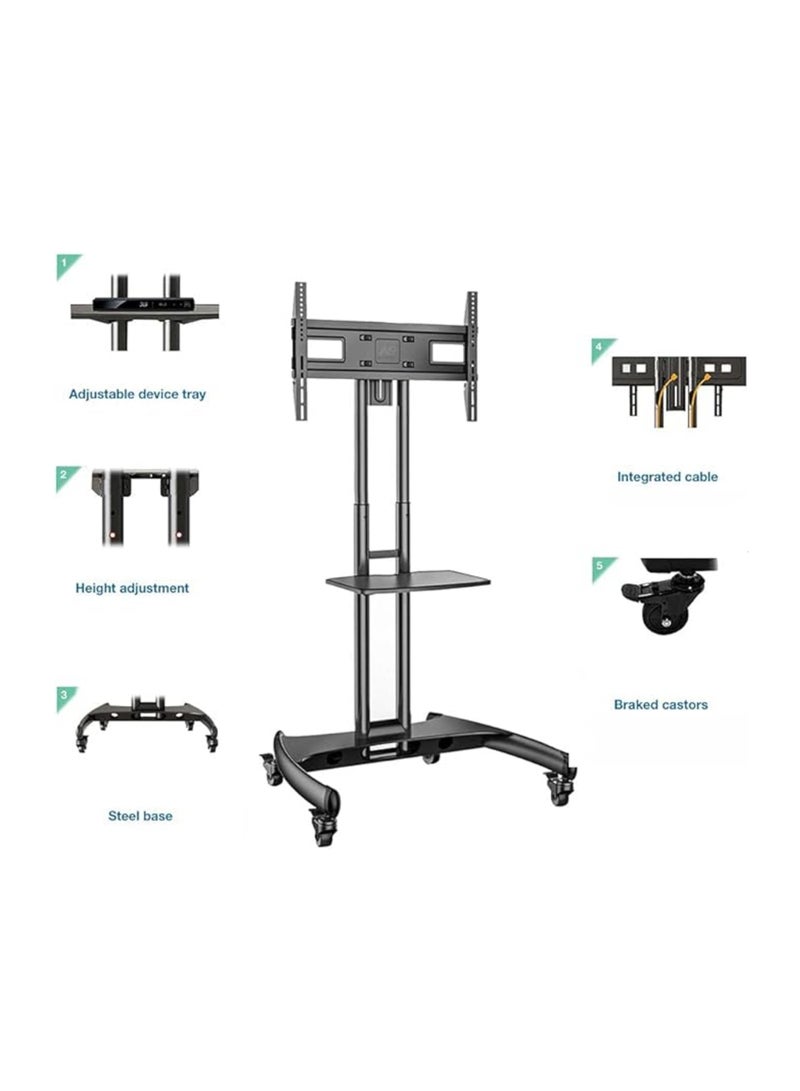 ان بي ايرجونوميك حامل تلفزيون متنقل بعجلات مناسب لشاشات LED وLCD وOLED وPlasma من 32" إلى 75" حتى وزن 45.5 كجم، متوافق مع VESA 600x400 مم، قابل لتعديل الارتفاع والميل، مزود برف للأجهزة ونظام إدارة الكابلات، أسود - AVA1500-60-1 - Image 5