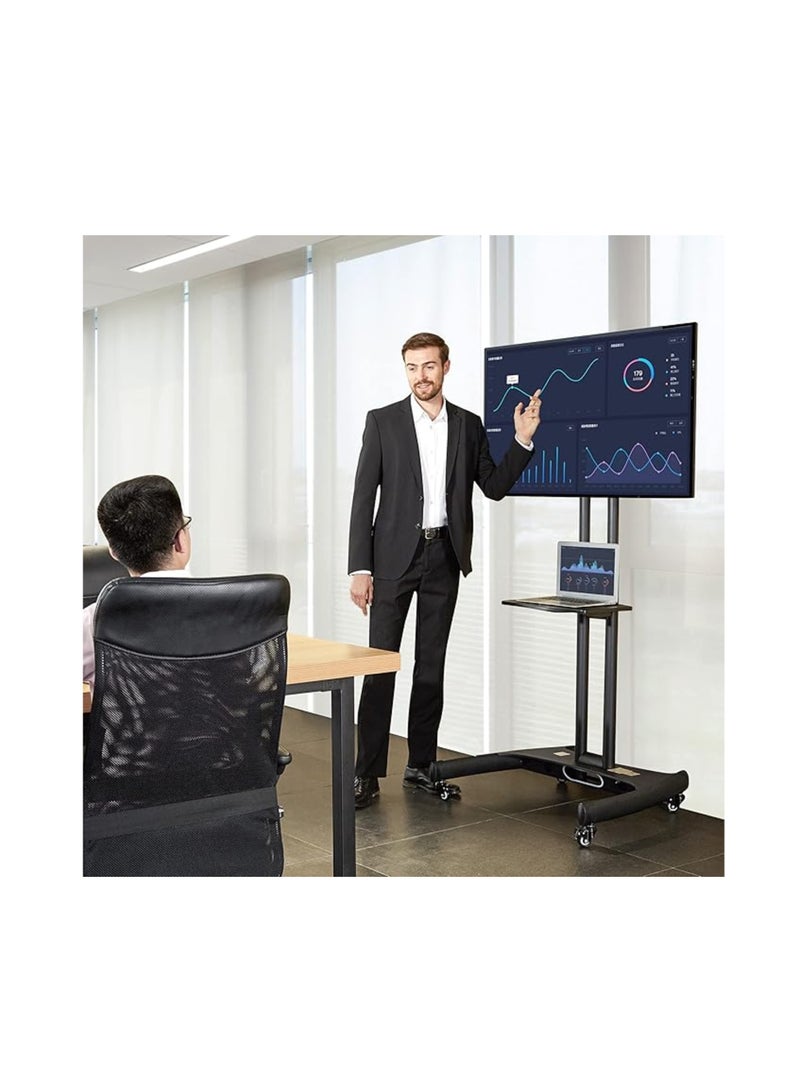ان بي ايرجونوميك حامل تلفزيون متنقل بعجلات مناسب لشاشات LED وLCD وOLED وPlasma من 32" إلى 75" حتى وزن 45.5 كجم، متوافق مع VESA 600x400 مم، قابل لتعديل الارتفاع والميل، مزود برف للأجهزة ونظام إدارة الكابلات، أسود - AVA1500-60-1 - Image 2