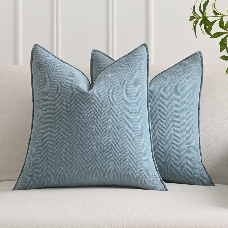 Anna's Whimsy أغطية وسادة زرقاء فاتحة من آنا 22 × 22 في لهجمة أغطية وسادة محايدة مجموعة من 2 شنيل رمي وسادة أغطية وسادة رمي الزخرفة لأريكة سرير المزرعة غرفة المعيشة - Image 4