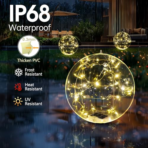 Cootway Floating Pool Lights, 15 Inch Warm White Solar Pool Light that Float, IP68 Waterproof Inflatable Light Up Pool Balls, Float or Hang Solar Floating Pool Lights for Pond Wedding Party Decor-2PC - Image 4