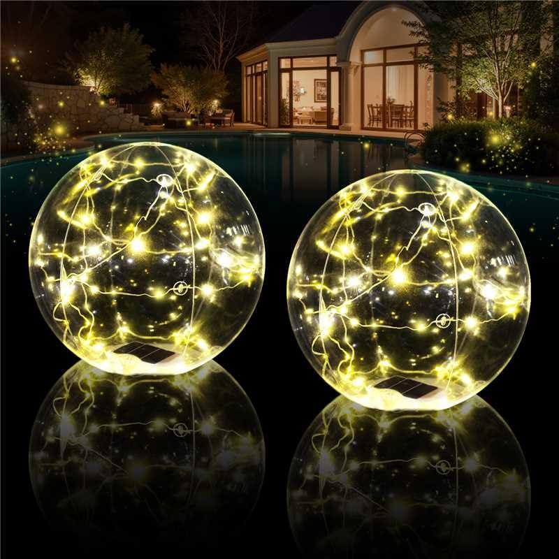 Cootway Floating Pool Lights, 15 Inch Warm White Solar Pool Light that Float, IP68 Waterproof Inflatable Light Up Pool Balls, Float or Hang Solar Floating Pool Lights for Pond Wedding Party Decor-2PC - Image 1