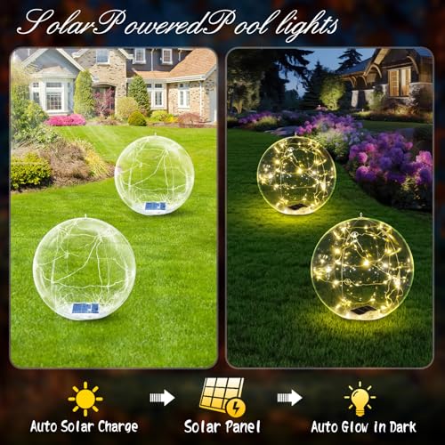 Cootway Floating Pool Lights, 15 Inch Warm White Solar Pool Light that Float, IP68 Waterproof Inflatable Light Up Pool Balls, Float or Hang Solar Floating Pool Lights for Pond Wedding Party Decor-2PC - Image 3