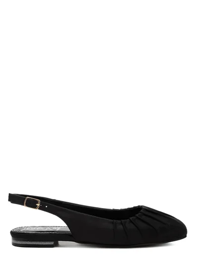 London Rag Satin Square Toe Flat Slingbacks in Black