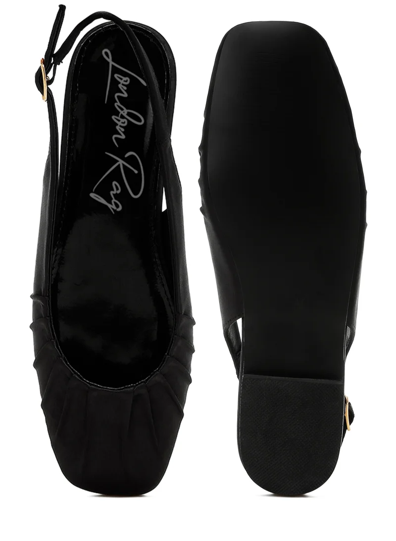 London Rag Satin Square Toe Flat Slingbacks in Black