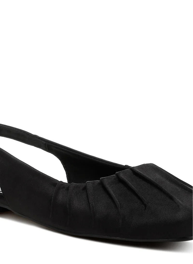 London Rag Satin Square Toe Flat Slingbacks in Black
