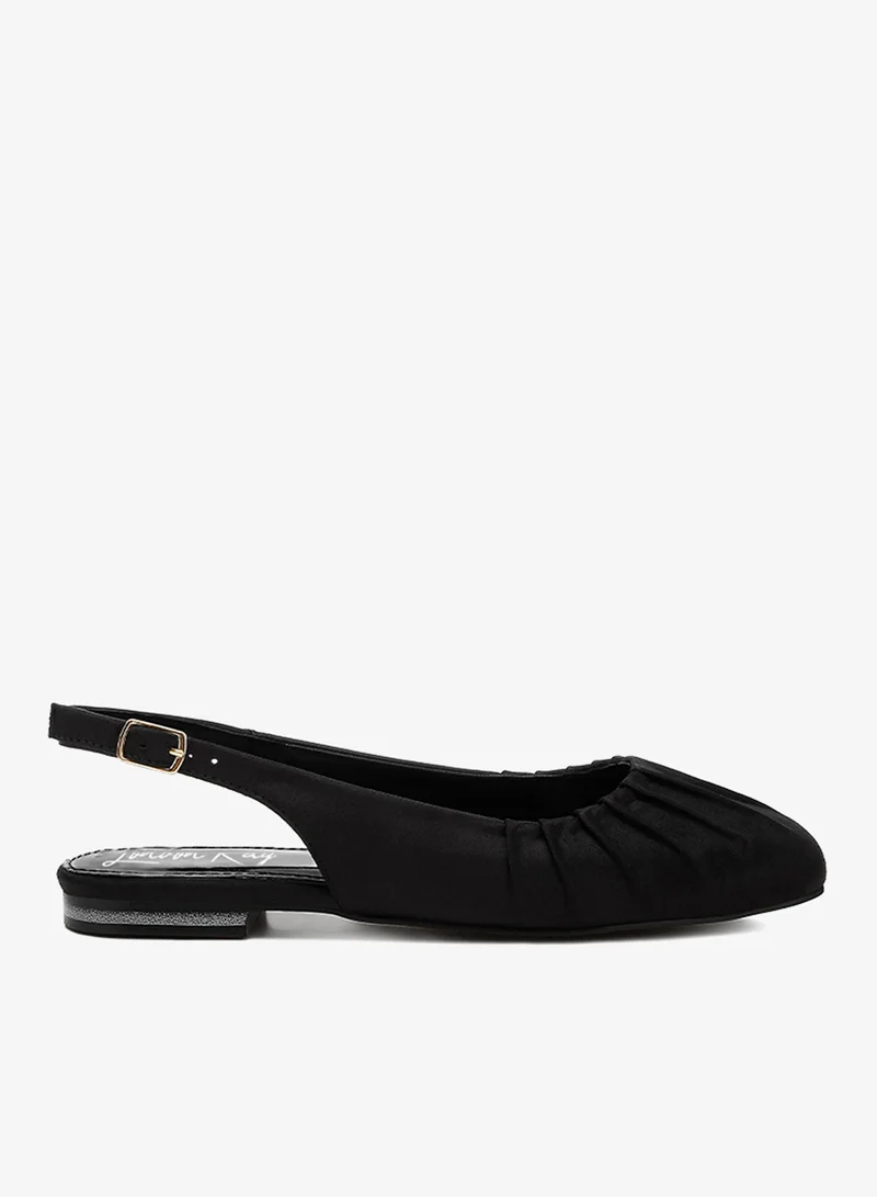 Satin Square Toe Flat Slingbacks in Black