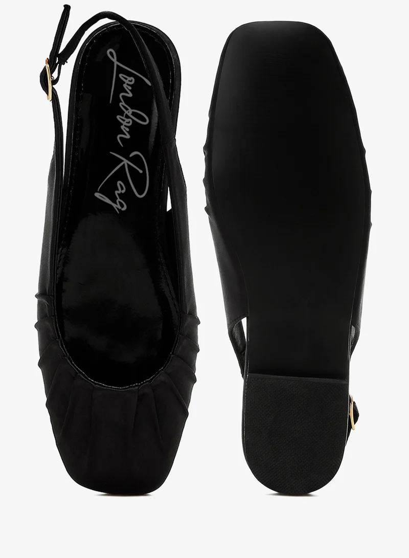 London Rag Black Satin Square Toe Flat Slingbacks in Black for Women | Best Price UAE