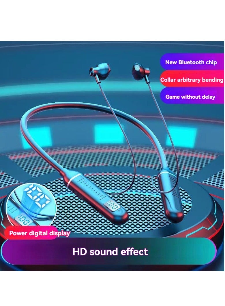 Wireless Bluetooth hanging neck sports headphones digital display in-ear long battery life wireless Bluetooth headphones black  - Image 1