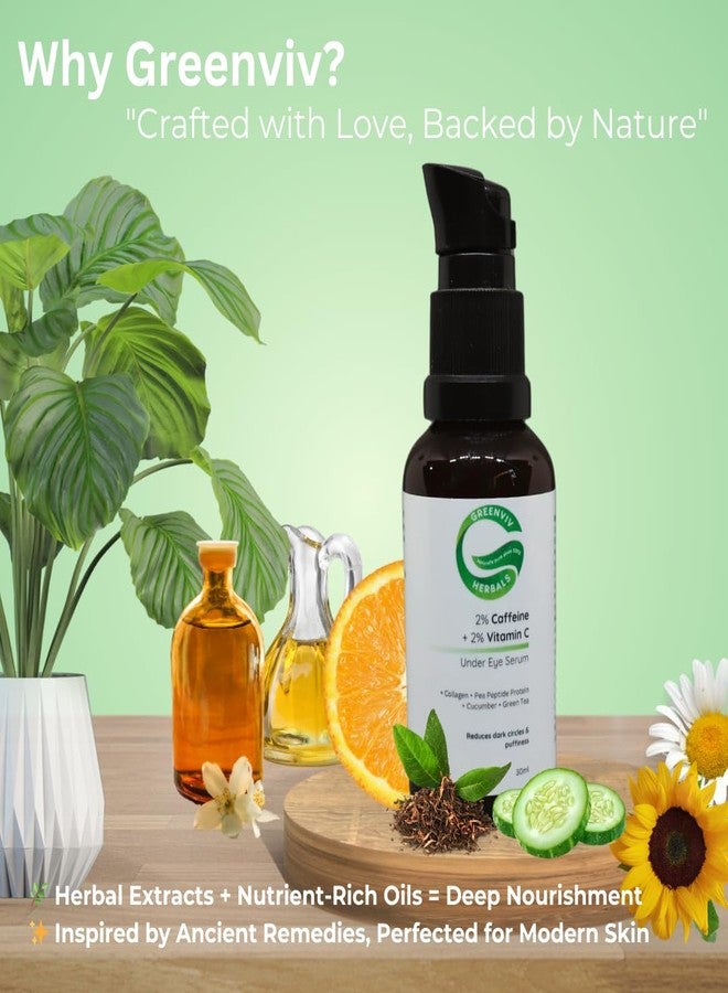 Greenviv 2% Caffeine + 2% Vitamin C Under Eye Serum | with Collagen and Pea Peptide | Reduces Dark Circles, Eye Bags & Puffiness, Brightens & Firms Delicate Under-Eye Skin | 30ml - Image 4