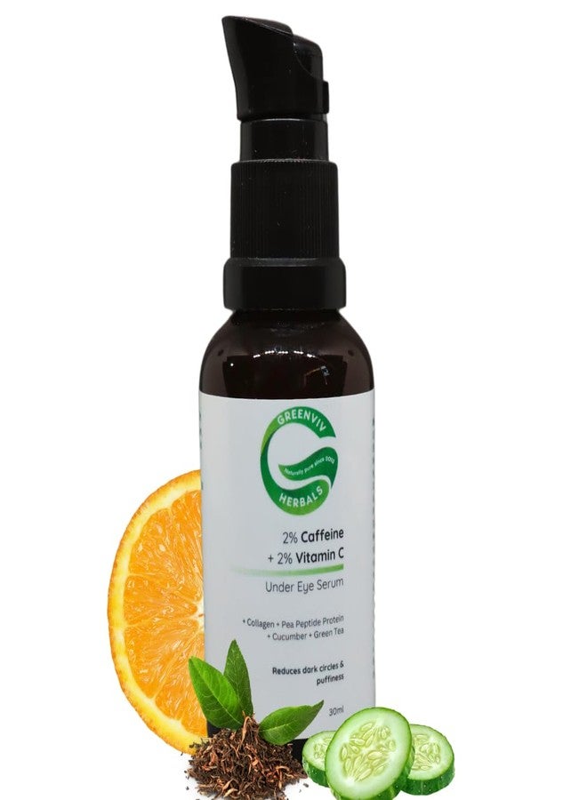 Greenviv 2% Caffeine + 2% Vitamin C Under Eye Serum | with Collagen and Pea Peptide | Reduces Dark Circles, Eye Bags & Puffiness, Brightens & Firms Delicate Under-Eye Skin | 30ml - Image 1