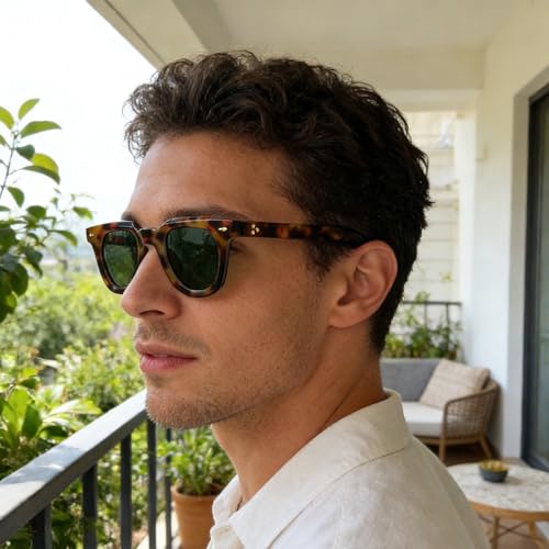 PORADAY Square Sunglasses for Women Men Trendy Thick Frame Sun Glasses Black Shades (Leopard/G15) - Image 2