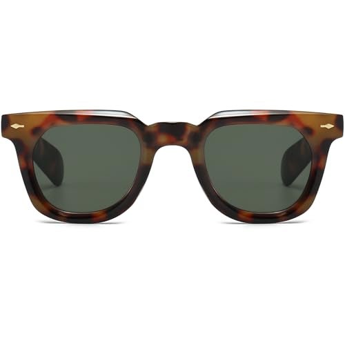 PORADAY Square Sunglasses for Women Men Trendy Thick Frame Sun Glasses Black Shades (Leopard/G15) - Image 3